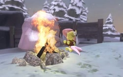 Size: 720x450 | Tagged: safe, artist:ljdamz1119, imported from derpibooru, fluttershy, 3d, campfire, female, gmod, snow, solo