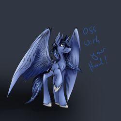 Size: 1000x1000 | Tagged: safe, artist:fire-scribe, imported from derpibooru, princess luna, chest fluff, female, large wings, raised hoof, s1 luna, solo, spread wings