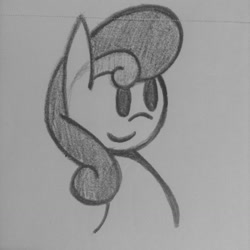 Size: 1280x1280 | Tagged: safe, artist:poorlydrawnpony, imported from derpibooru, bon bon, sweetie drops, earth pony, pony, bust, female, grayscale, monochrome, sketch, smiling, solo, traditional art