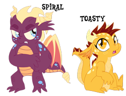 Size: 1000x764 | Tagged: safe, artist:dbkit, imported from derpibooru, oc, oc only, oc:spiral, oc:toasty, dragon, baby dragon, duo, offspring, parent:garble, parent:princess ember, parents:emble, simple background, transparent background