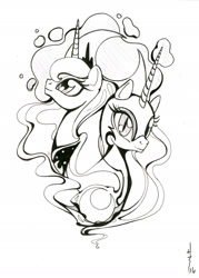 Size: 1280x1783 | Tagged: safe, artist:sararichard, imported from derpibooru, nightmare moon, princess luna, monochrome, moon