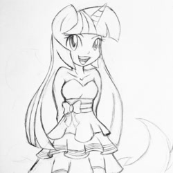 Size: 500x500 | Tagged: safe, artist:gummigator, imported from derpibooru, twilight sparkle, anthro, clothes, dress, female, monochrome, solo