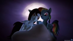 Size: 1920x1080 | Tagged: safe, artist:sammysapphire, imported from derpibooru, rainbow dash, oc, oc:linormusicbeat, 3d, cloud, cute, dashabetes, moon, moonlight, night, source filmmaker