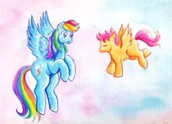 Size: 1200x864 | Tagged: safe, artist:kaikaku, imported from derpibooru, rainbow dash, scootaloo