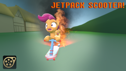 Size: 1280x720 | Tagged: safe, artist:fillerartist, imported from derpibooru, scootaloo, 3d, download at source, downloadable, female, fire, jetpack, scared, scooter, solo, source filmmaker, source filmmaker resource