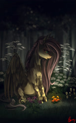 Size: 1652x2674 | Tagged: safe, artist:alumx, imported from derpibooru, fluttershy, female, forest, looking down, paint tool sai, photoshop, signature, solo, sunlight