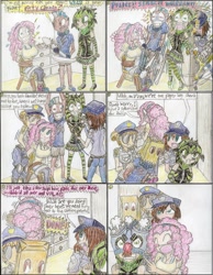 Size: 1024x1320 | Tagged: safe, artist:meiyeezhu, imported from derpibooru, copper top, pinkie pie, oc, oc:storm dragon, human, the gift of the maud pie, anime, arrested, baseball bat, battering ram, belt, blushing, boxers, breasts, busty pinkie pie, chair, clothes, clown nose, comic, crime, criminal, criminal scum, cuffed, deja vu, drawer, elf ears, fangs, female, funny, gothic, groucho marx, groucho mask, gun, hair bun, hands up, headband, humanized, humanized oc, humanized ponified human, humiliated, humiliation, inky hooves, justice, karma, kidnapped, laughing, law enforcement, leggings, machete, mascara, mask, masked, mohawk, officer, officer peony, old master q, paper bag, parody, payback, peony, pistol, pointing, police, police officer, police uniform, police woman, punishment, red nose, rescue, revolver, shorts, skirt, spikes, stockings, sunglasses, surrender, thug, tied up, traditional art, unamused, underwear, weapon