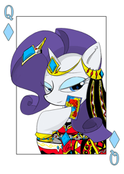 Size: 600x840 | Tagged: safe, artist:7doran, imported from derpibooru, rarity, pony, unicorn, female, jewelry, lidded eyes, playing card, queen of diamonds, solo, tiara