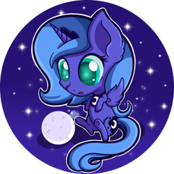 Size: 400x400 | Tagged: safe, artist:gummysky, imported from derpibooru, princess luna, chibi, female, moon, s1 luna, solo, tangible heavenly object