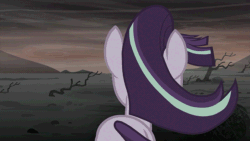 Size: 640x360 | Tagged: safe, imported from derpibooru, screencap, starlight glimmer, pony, the cutie re-mark, alternate timeline, animated, ashlands timeline, barren, end of the world, female, implied genocide, loop, post-apocalyptic, stare, wasteland