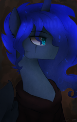 Size: 1048x1655 | Tagged: safe, artist:jankrys00, imported from derpibooru, princess luna, alicorn, pony, eye scar, female, scar, solo