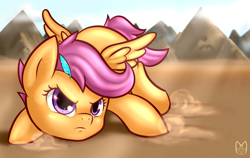 Size: 1024x646 | Tagged: safe, artist:celliron, imported from derpibooru, scootaloo, pegasus, pony, commission, female, filly, foal, solo