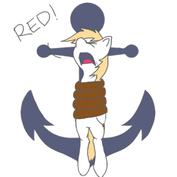 Size: 1000x1000 | Tagged: safe, imported from derpibooru, oc, oc only, oc:aryanne, earth pony, pony, /pone/, 8chan, anchor, bullying, female, help, helpless, nose in the air, simple background, solo, tied up, white background, yelling