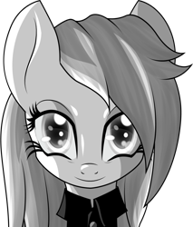 Size: 1280x1502 | Tagged: dead source, safe, artist:an-m, imported from derpibooru, oc, oc only, oc:aryanne, earth pony, pony, black and white, clothes, face, female, grayscale, monochrome, pony oc, shirt, simple background, smiling, solo, white background, wolfenstein the old blood