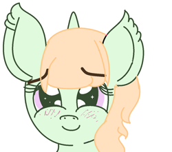 Size: 1096x968 | Tagged: safe, artist:broken tiia, derpibooru exclusive, imported from derpibooru, oc, oc only, oc:exotic desire, pony, unicorn, blonde hair, blushing, bust, c:, cute, female, freckles, looking at you, ms paint, ocbetes, portrait, simple background, smiling, solo, starry eyes, white background, wingding eyes