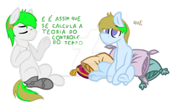 Size: 1024x609 | Tagged: safe, artist:corujaloucasolitaria, imported from derpibooru, oc, oc only, oc:jacob, oc:leon, dialogue, portuguese, twins