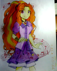 Size: 1374x1721 | Tagged: safe, artist:fantasygerard2000, imported from derpibooru, adagio dazzle, equestria girls, rainbow rocks, female, music notes, solo, traditional art