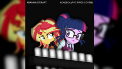 Size: 1280x720 | Tagged: safe, artist:adammasterart, imported from derpibooru, sci-twi, sunset shimmer, twilight sparkle, equestria girls, friendship games, album cover, my little pony: the pipes of harmony, pvc, pvc instrument, soundcloud, youtube link