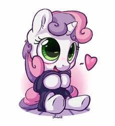 Size: 1100x1200 | Tagged: safe, artist:bobdude0, imported from derpibooru, sweetie belle, pony, unicorn, blushing, clothes, cute, diasweetes, female, filly, heart, solo, sweater, sweater belle