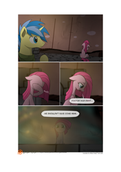 Size: 3541x5016 | Tagged: safe, artist:gashiboka, imported from derpibooru, pinkie pie, oc, oc:dream vision, earth pony, pony, unicorn, comic:recall the time of no return, comic, patreon, patreon logo, pinkamena diane pie, reflection