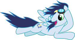 Size: 6000x3219 | Tagged: safe, artist:dashiesparkle, imported from derpibooru, soarin', pony, rainbow falls, .svg available, absurd resolution, flying, goggles, male, open mouth, ponyscape, simple background, solo, transparent background, vector