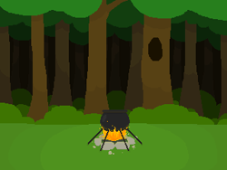 Size: 320x240 | Tagged: safe, artist:quarantinedchaoz, imported from derpibooru, campfire, camping, cauldron, fan game, fangame, fire, foal quest, forest, game, night, outdoors, pixel art, preview, stone, tree, wip