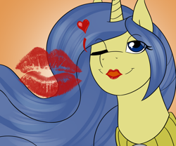 Size: 1080x900 | Tagged: safe, artist:lunis1992, imported from derpibooru, oc, oc only, oc:river song, ask the amazon mares, amazon, fourth wall, heart, kiss mark, solo, wink