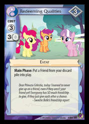 Size: 358x500 | Tagged: safe, imported from derpibooru, apple bloom, diamond tiara, scootaloo, sweetie belle, crusaders of the lost mark, ccg, cutie mark crusaders, enterplay, marks in time, merchandise, quote