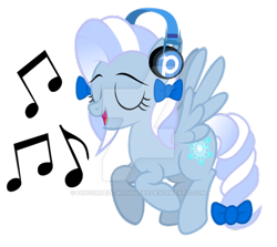 Size: 600x535 | Tagged: safe, artist:discordedtwilight89, imported from derpibooru, oc, oc only, oc:flakey hailstone, pegasus, pony, headphones, music, singing, solo, watermark