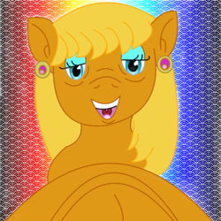 Size: 576x576 | Tagged: safe, artist:ace_of_hearts, imported from derpibooru, ms. harshwhinny, pony, 1000 hours in ms paint, earring, female, hoof hold, hooves, jewelry, looking at you, macro, mare, micro, ms paint, offscreen character, piercing, pov, smiling, solo, why