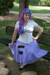 Size: 1362x2048 | Tagged: safe, artist:rabbit, imported from derpibooru, starlight glimmer, human, clothes, cosplay, costume, irl, irl human, photo, sitting, skirt