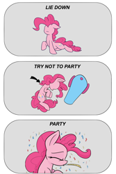 Size: 1280x1920 | Tagged: safe, artist:heir-of-rick, imported from derpibooru, pinkie pie, earth pony, pony, comic, confetti, female, mare, meme, party cannon, party horn, solo, try not to cry