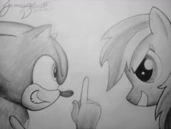 Size: 1600x1200 | Tagged: safe, artist:thewolfheart89, imported from derpibooru, rainbow dash, crossover, monochrome, sonic the hedgehog, sonic the hedgehog (series), traditional art