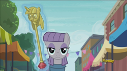 Size: 1920x1080 | Tagged: safe, imported from derpibooru, screencap, maud pie, the gift of the maud pie, discovery family logo, female, looking at you, magic, meme, offscreen character, scepter, solo, twilight scepter