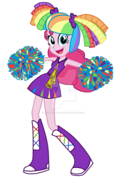 Size: 800x1126 | Tagged: safe, artist:luuandherdraws, imported from derpibooru, pinkie pie, equestria girls, rainbow falls, boots, cheerleader, cheerleader pinkie, clothes, equestria girls interpretation, female, miniskirt, shoes, simple background, skirt, solo, transparent background, watermark