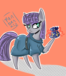 Size: 780x901 | Tagged: safe, artist:pandanx12, imported from derpibooru, maud pie, earth pony, pony, the gift of the maud pie, female, mare, pouch, raised hoof, rock pouch, solo