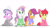 Size: 1280x720 | Tagged: safe, artist:ncmares, color edit, edit, imported from derpibooru, apple bloom, diamond tiara, scootaloo, sweetie belle, earth pony, pegasus, pony, unicorn, a day late, bread, bubblegum, clothes, colored, cutie mark crusaders, donut, female, filly, food, gum, hoodie, recolor, simple background, socks, striped socks, sweater, white background