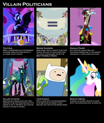 Size: 1000x1181 | Tagged: safe, imported from derpibooru, discord, nightmare moon, princess celestia, queen chrysalis, starlight glimmer, finn the human, politics