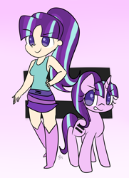 Size: 1024x1418 | Tagged: safe, artist:tamoqu, imported from derpibooru, starlight glimmer, human, pony, unicorn, clothes, equal cutie mark, female, human ponidox, humanized, mare, skirt, tanktop