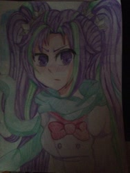 Size: 2448x3264 | Tagged: safe, artist:rainicornarts, imported from derpibooru, aria blaze, equestria girls, clothes, female, scarf, solo, traditional art