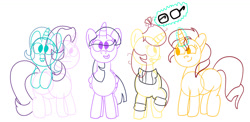 Size: 1024x498 | Tagged: safe, artist:pastelhorses, imported from derpibooru, moondancer, starlight glimmer, sunset shimmer, trixie, twilight sparkle, alicorn, pony, counterparts, cute, female, glasses off, magical quintet, mare, twilight sparkle (alicorn), twilight's counterparts, wip