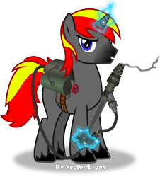 Size: 2852x3148 | Tagged: safe, artist:vector-brony, imported from derpibooru, oc, oc only, oc:afterburner, pony, unicorn, flamethrower, levitation, magic, male, simple background, solo, stallion, telekinesis, transparent background, vector, weapon