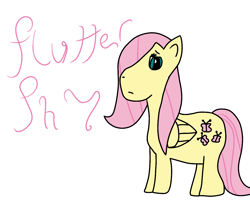 Size: 1200x1000 | Tagged: safe, artist:drewby, imported from derpibooru, fluttershy, pegasus, pony, female, frown, looking at you, mare, simple background, solo, text, white background