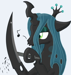Size: 952x1000 | Tagged: source needed, safe, artist:wolferahm, edit, imported from derpibooru, queen chrysalis, changeling, changeling queen, claws, female, hooficure, solo