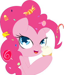 Size: 2415x2850 | Tagged: safe, artist:jonathan the awesome, derpibooru exclusive, imported from derpibooru, pinkie pie, candy, female, food, freckles, ice cream, jelly beans, lollipop, simple background, solo, twix