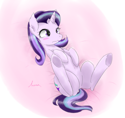 Size: 1800x1700 | Tagged: safe, artist:kanaowo, imported from derpibooru, starlight glimmer, pony, unicorn, bed, blushing, female, lying down, solo