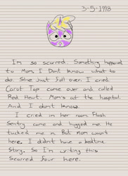 Size: 2400x3300 | Tagged: safe, artist:aaronmk, imported from derpibooru, dinky hooves, diary, dinky hooves's diary, female, implied derpy, lined paper, sad, solo, text