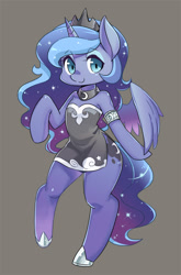 Size: 500x759 | Tagged: safe, artist:shepherd0821, imported from derpibooru, princess luna, alicorn, semi-anthro, clothes, cute, female, gray background, simple background, smiling, solo
