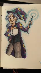 Size: 918x1632 | Tagged: safe, artist:colouredteapot, imported from derpibooru, trixie, human, female, horn wand, humanized, magician, solo, traditional art, wand