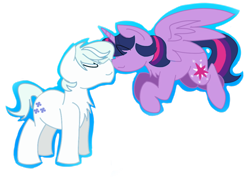 Size: 900x675 | Tagged: safe, artist:sugarbrush, imported from derpibooru, double diamond, twilight sparkle, alicorn, pony, cute, daaaaaaaaaaaw, diamondlight, double dawwmond, female, kissing, mare, shipping, twiabetes, twilight sparkle (alicorn)